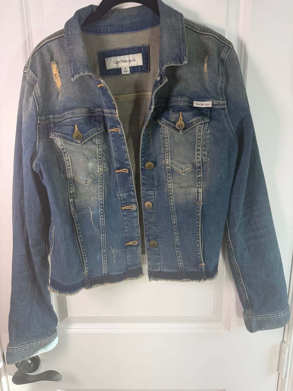 Calvin Klein Jeans Distressed Denim Jacket Medium Wash Size M